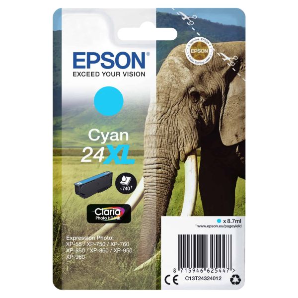 Epson Elephant Singlepack Cyan 24XL Claria Photo HD Ink (C13T24324022)