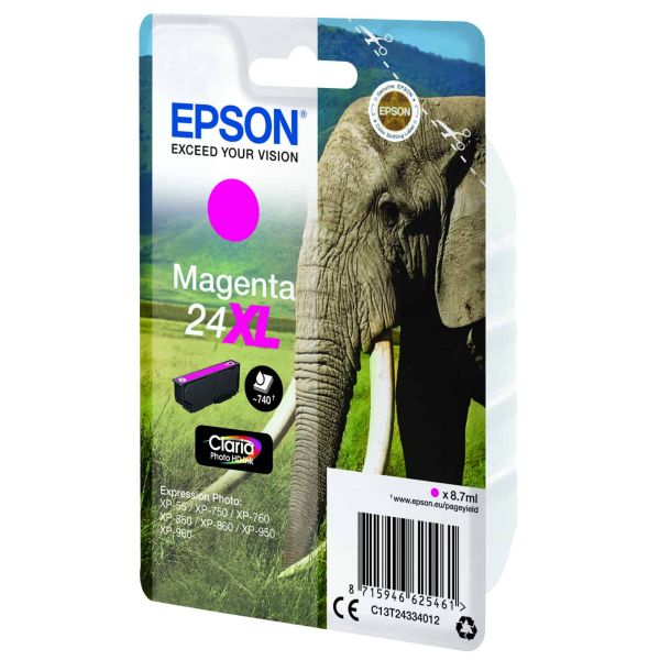 Epson Elephant Singlepack Magenta 24XL Claria Photo HD Ink (C13T24334022)