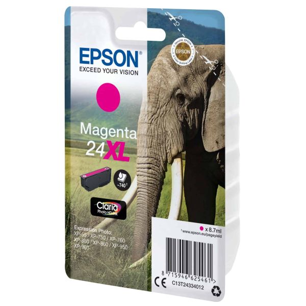 Epson Elephant Singlepack Magenta 24XL Claria Photo HD Ink (C13T24334022)