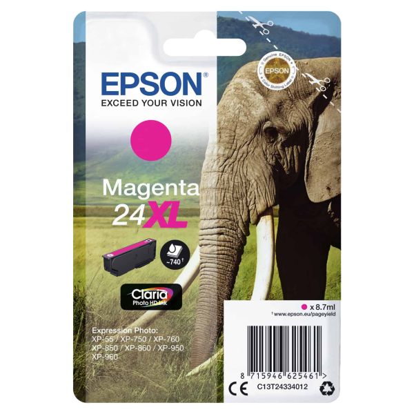 Epson Elephant Singlepack Magenta 24XL Claria Photo HD Ink (C13T24334022)
