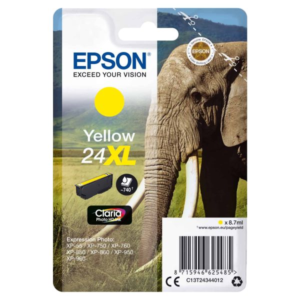 Epson Elephant Singlepack Yellow 24XL Claria Photo HD Ink (C13T24344012)