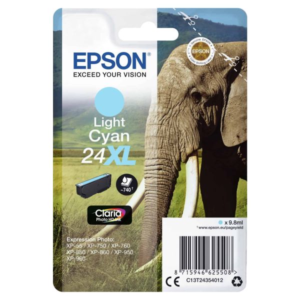 Epson Elephant Singlepack Light Cyan 24XL Claria Photo HD Ink (C13T24354022)