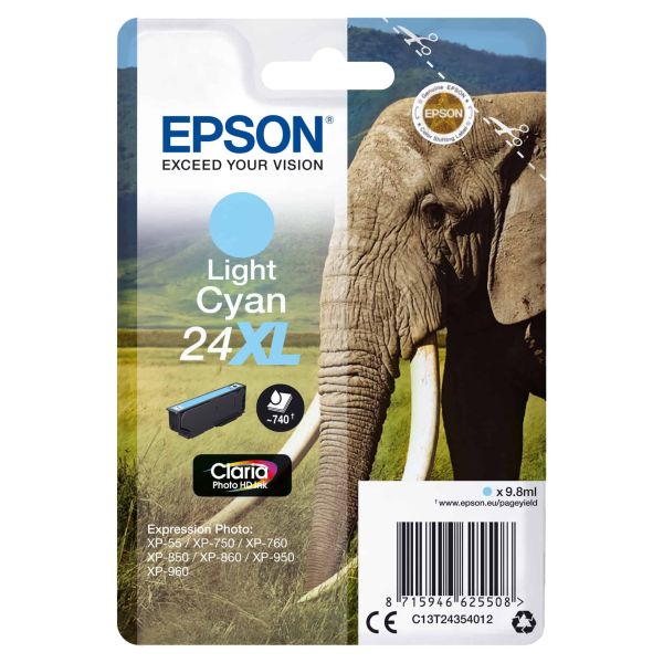 Epson Elephant Singlepack Light Cyan 24XL Claria Photo HD Ink (C13T24354022)