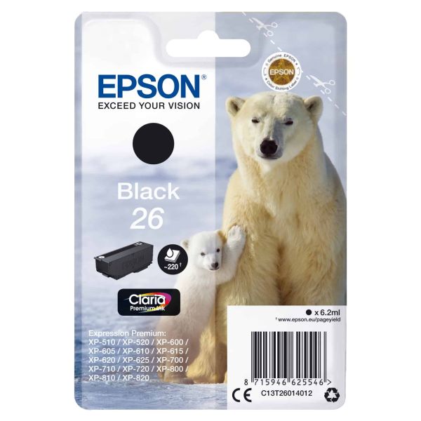 Epson Polar bear Singlepack Black 26 Claria Premium Ink (C13T26014012)
