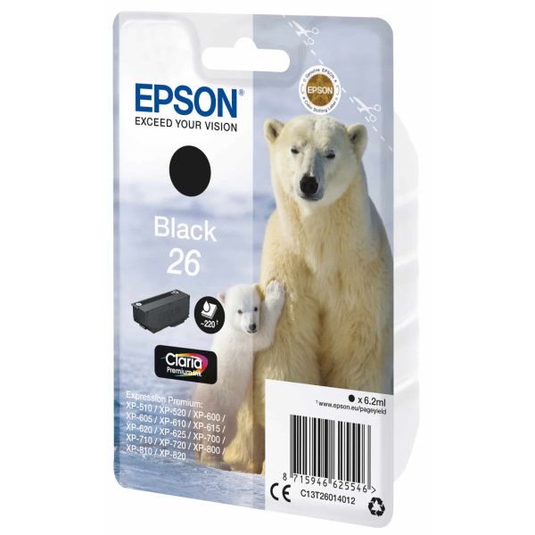 Epson Polar bear Singlepack Black 26 Claria Premium Ink (C13T26014012)