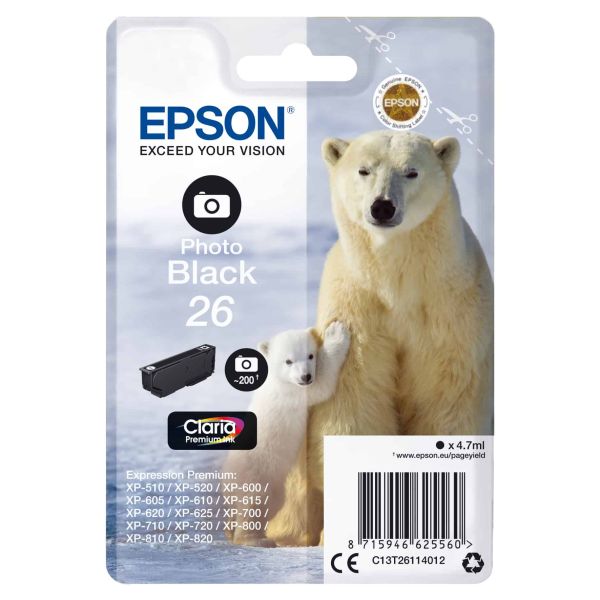 Epson Polar bear Singlepack Photo Black 26 Claria Premium Ink (C13T26114022)