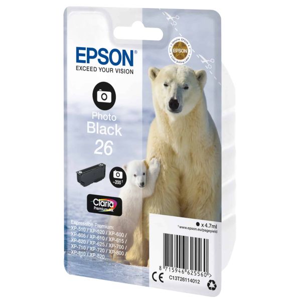 Epson Polar bear Singlepack Photo Black 26 Claria Premium Ink (C13T26114022)