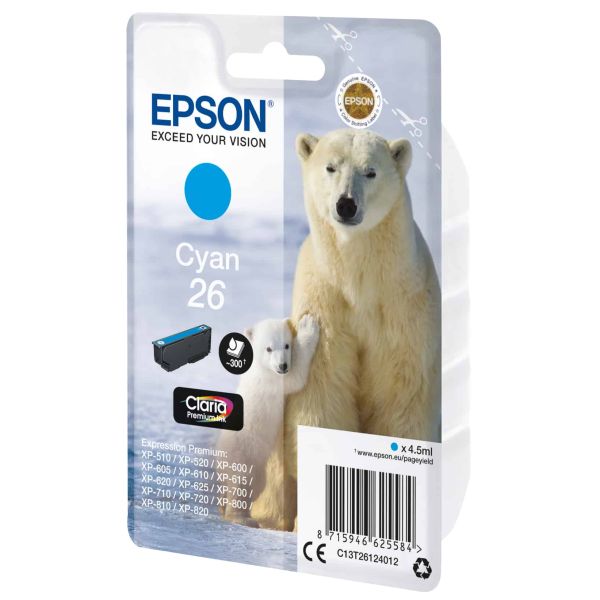 Epson Polar bear Singlepack Cyan 26 Claria Premium Ink (C13T26124012)