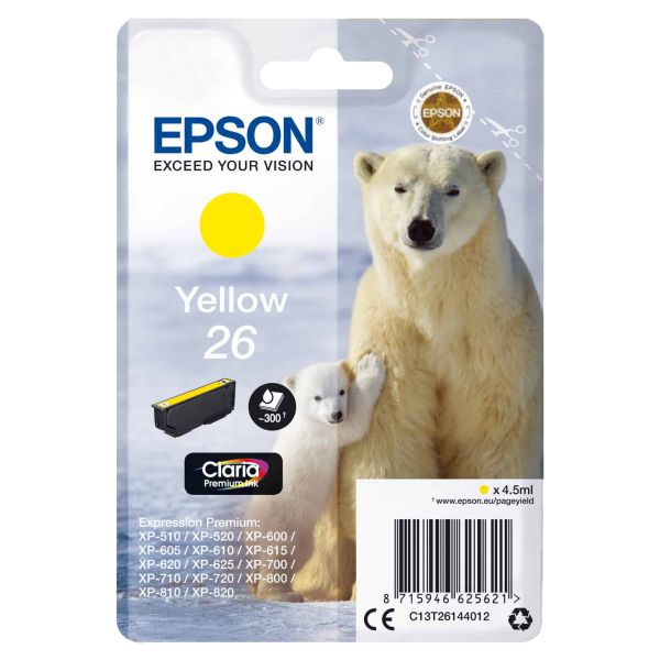 Epson Polar bear Singlepack Yellow 26 Claria Premium Ink (C13T26144022)