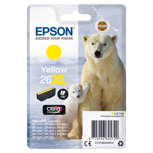 Epson Polar bear Singlepack Yellow 26XL Claria Premium Ink (C13T26344022)