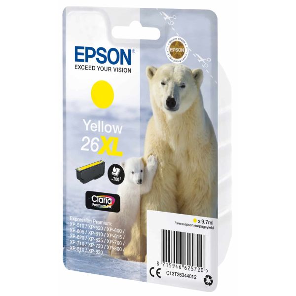 Epson Polar bear Singlepack Yellow 26XL Claria Premium Ink (C13T26344022)