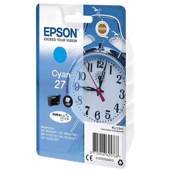 Epson Alarm clock Singlepack Cyan 27 DURABrite Ultra Ink (C13T27024022)