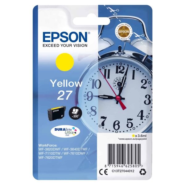 Epson Alarm clock Singlepack Yellow 27 DURABrite Ultra Ink (C13T27044022)