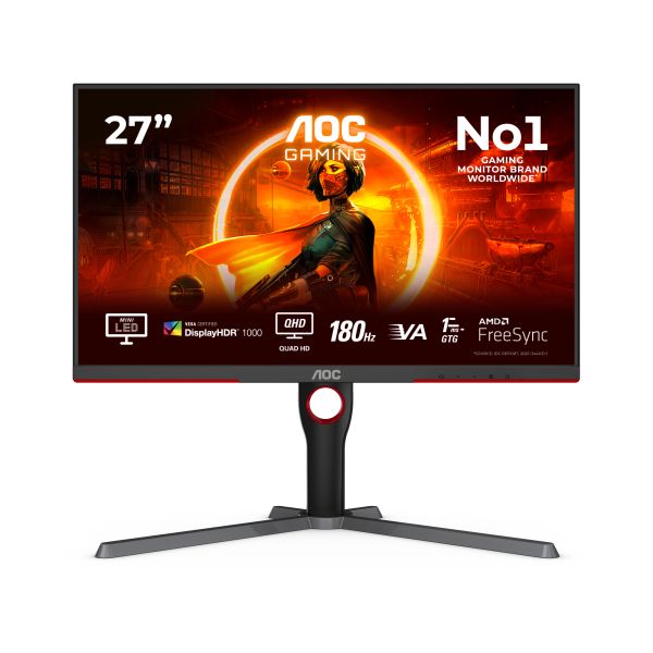 AOC G3 Q27G3XMN/BK computer monitor 68,6 cm (27") 2560 x 1440 Pixels 2K Ultra HD LED Zwart, Rood (Q27G3XMN/BK)