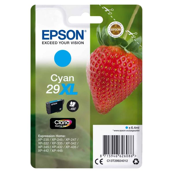Epson Strawberry Singlepack Cyan 29XL Claria Home Ink (C13T29924012) Epson Strawberry Singlepack Cyan 29XL Claria Home Ink (C13T29924012)