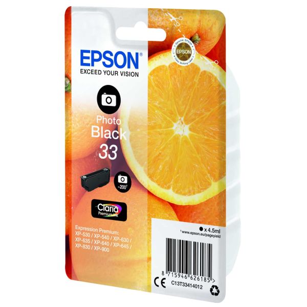 Epson Oranges Singlepack Photo Black 33 Claria Premium Ink (C13T33414022)