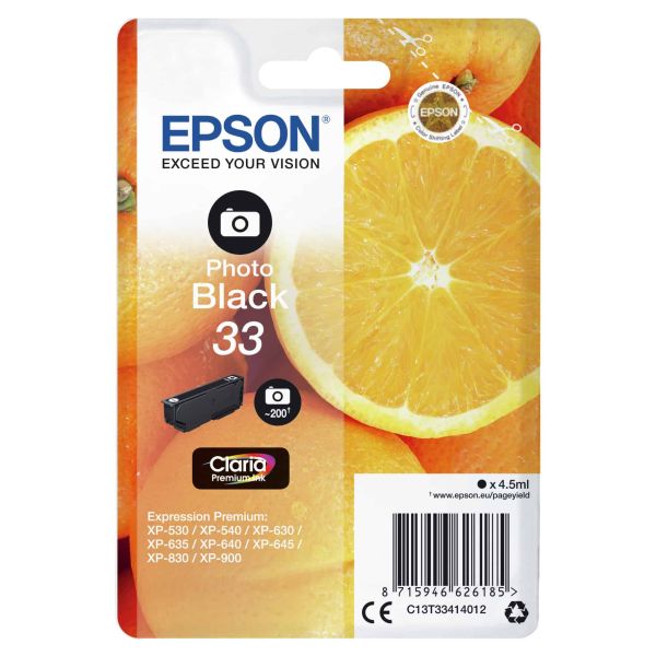 Epson Oranges Singlepack Photo Black 33 Claria Premium Ink (C13T33414022)
