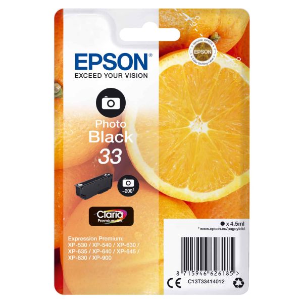 Epson Oranges Singlepack Photo Black 33 Claria Premium Ink (C13T33414022)