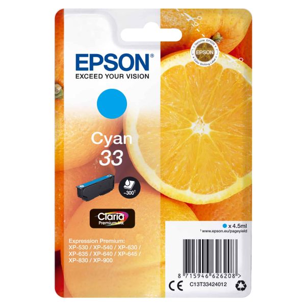 Epson Oranges Singlepack Cyan 33 Claria Premium Ink (C13T33424012) Epson Oranges Singlepack Cyan 33 Claria Premium Ink (C13T33424012)
