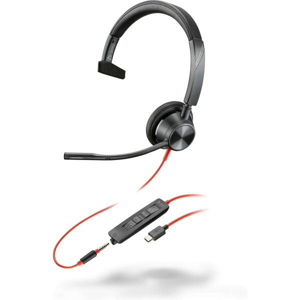 POLY Blackwire 3315 Monaural USB-C Headset + 3,5 mm plug + USB-C/A adapter (8X217AA)