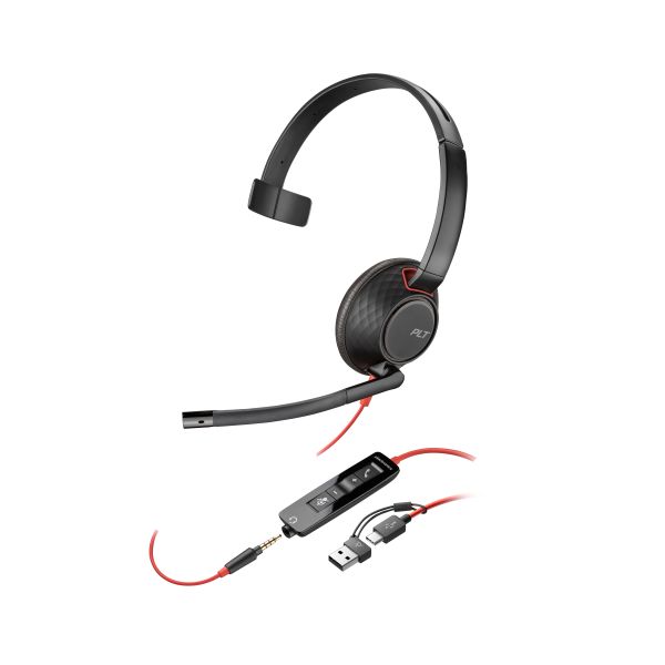 HP Poly Blackwire 5210 mono USB-C-headset + 3,5 mm stekker + USB-C/A-adapter (bulk) (8X230A6)