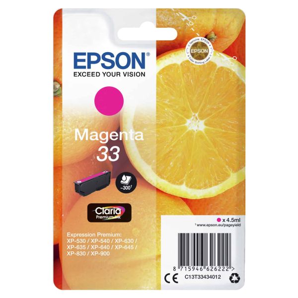 Epson Oranges Singlepack Magenta 33 Claria Premium Ink (C13T33434022)