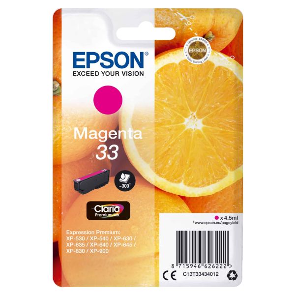 Epson Oranges Singlepack Magenta 33 Claria Premium Ink (C13T33434022)