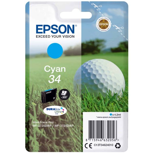 Epson Golf ball Singlepack Cyan 34 DURABrite Ultra Ink (C13T34624020) Epson Golf ball Singlepack Cyan 34 DURABrite Ultra Ink (C13T34624020)