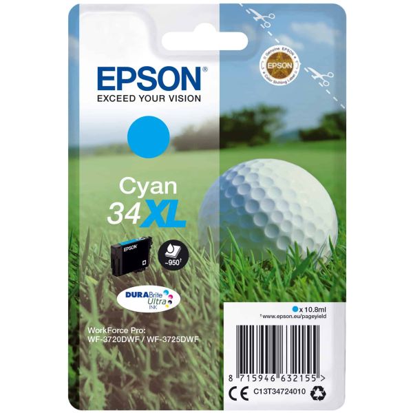 Epson Golf ball Singlepack Cyan 34XL DURABrite Ultra Ink (C13T34724010) Epson Golf ball Singlepack Cyan 34XL DURABrite Ultra Ink (C13T34724010)