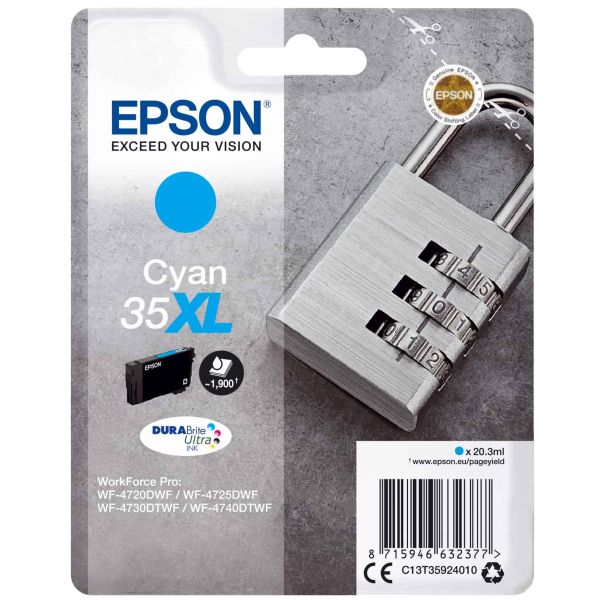Epson Padlock Singlepack Cyan 35XL DURABrite Ultra Ink (C13T35924010) Epson Padlock Singlepack Cyan 35XL DURABrite Ultra Ink (C13T35924010)