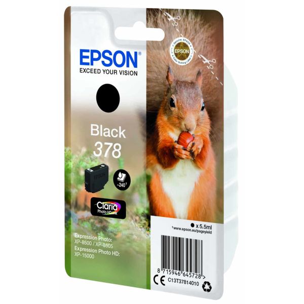 Epson Squirrel Singlepack Black 378 Claria Photo HD Ink (C13T37814010)