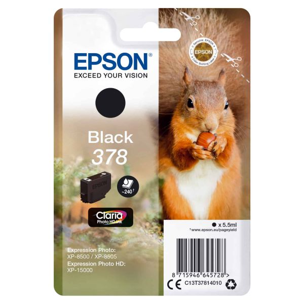 Epson Squirrel Singlepack Black 378 Claria Photo HD Ink (C13T37814010) Epson Squirrel Singlepack Black 378 Claria Photo HD Ink (C13T37814010)