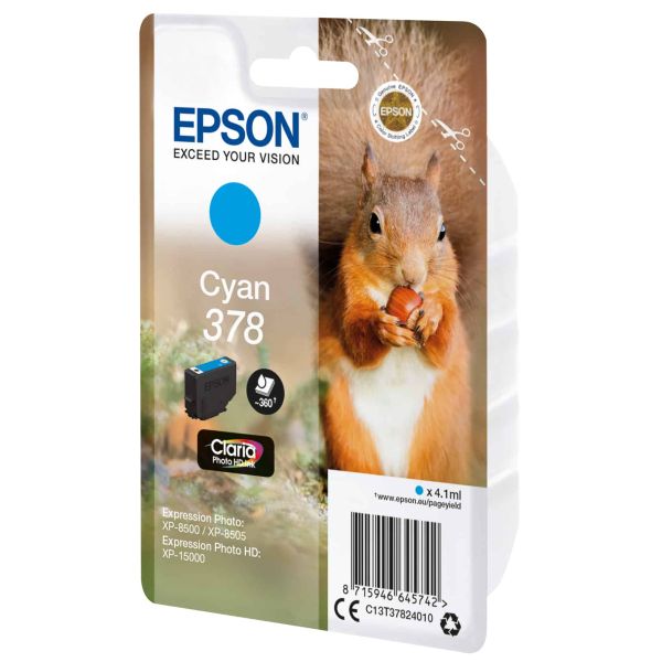 Epson Squirrel Singlepack Cyan 378 Claria Photo HD Ink (C13T37824010)