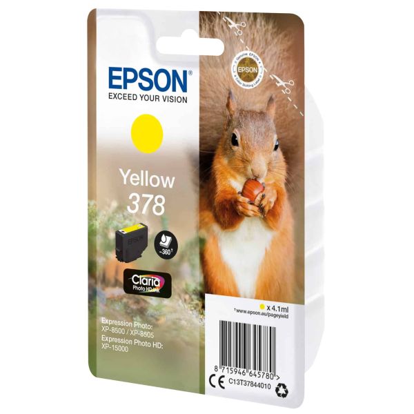 Epson Squirrel Singlepack Yellow 378 Claria Photo HD Ink (C13T37844010)