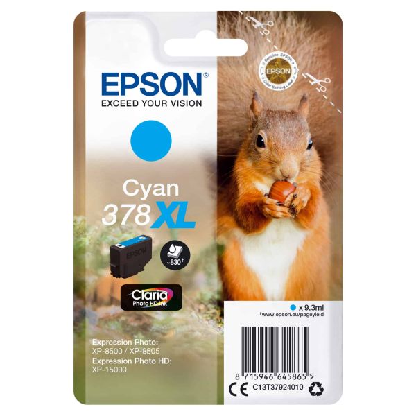Epson Squirrel Singlepack Cyan 378XL Claria Photo HD Ink (C13T37924010) Epson Squirrel Singlepack Cyan 378XL Claria Photo HD Ink (C13T37924010)