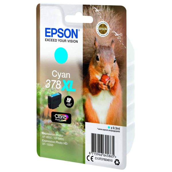 Epson Squirrel Singlepack Cyan 378XL Claria Photo HD Ink (C13T37924010)