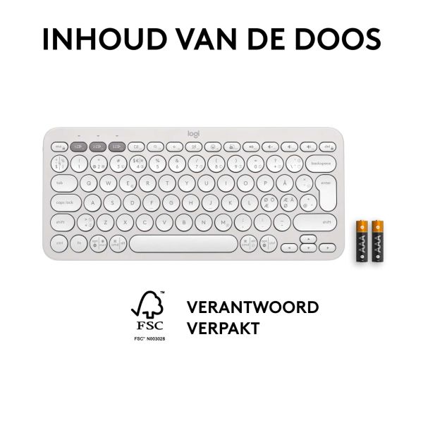 Logitech Pebble Keys 2 K380s toetsenbord RF-draadloos + Bluetooth QWERTY US International Wit (920-011852)