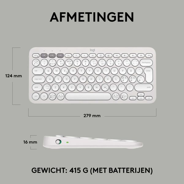 Logitech Pebble Keys 2 K380s toetsenbord RF-draadloos + Bluetooth QWERTY US International Wit (920-011852)
