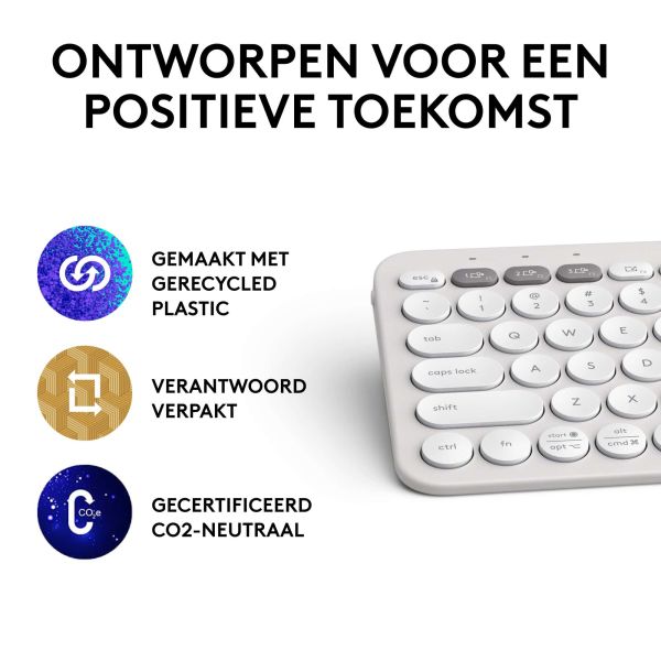 Logitech Pebble Keys 2 K380s toetsenbord RF-draadloos + Bluetooth QWERTY US International Wit (920-011852)