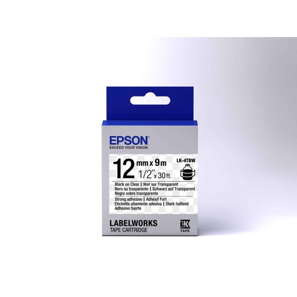 Epson Strong Adhesive Tape - LK-4TBW Strng adh Blk/Clear 12/9 (C53S654015)