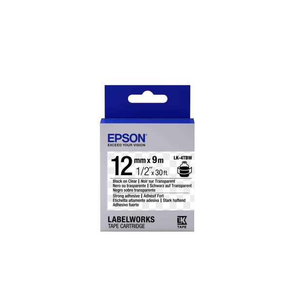 Epson Strong Adhesive Tape - LK-4TBW Strng adh Blk/Clear 12/9 (C53S654015) Epson Strong Adhesive Tape - LK-4TBW Strng adh Blk/Clear 12/9 (C53S654015)