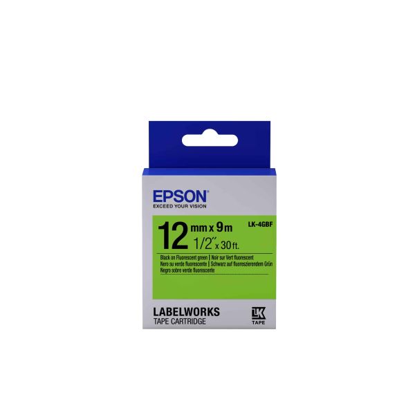 Epson Fluorescent Tape - LK-4GBF Fluor Blk/Green 12/9 (C53S654018) Epson Fluorescent Tape - LK-4GBF Fluor Blk/Green 12/9 (C53S654018)