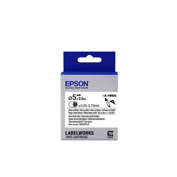 Epson Epson-etikettencassette krimpkous (HST) LK-4WBA5, zwart/wit D5 mm (2,5 m) (C53S654904)
