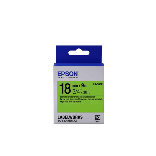 Epson Fluorescent Tape - LK-5GBF Fluor Blk/Green 18/9 (C53S655005) Epson Fluorescent Tape - LK-5GBF Fluor Blk/Green 18/9 (C53S655005)