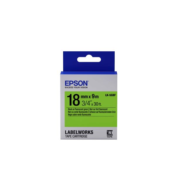 Epson Fluorescent Tape - LK-5GBF Fluor Blk/Green 18/9 (C53S655005)