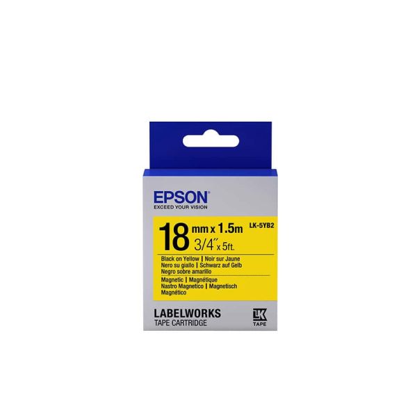 Epson Label Cartridge Magnetic LK-5YB2, zwart/geel 18 mm (1,5 m) (C53S655017)