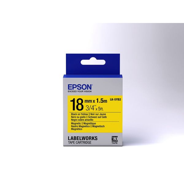 Epson Label Cartridge Magnetic LK-5YB2, zwart/geel 18 mm (1,5 m) (C53S655017)