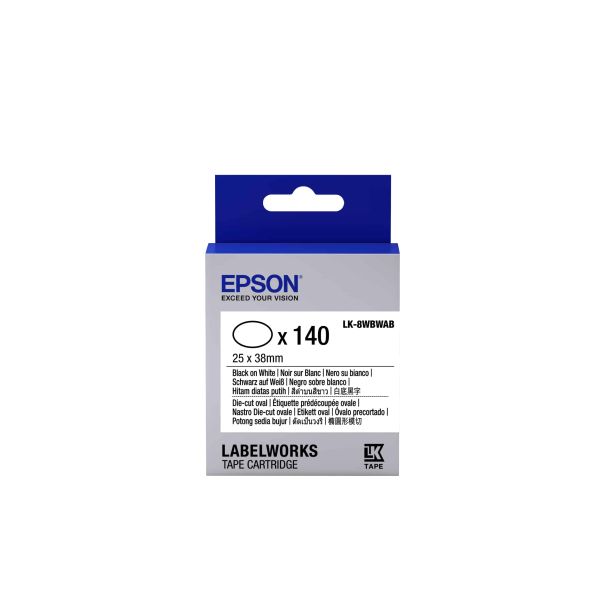 Epson -etikettencassette voorgesneden ovaal LK-8WBWAB, zwart/wit 25 x 38 mm (140 etiketten) (C53S658902)