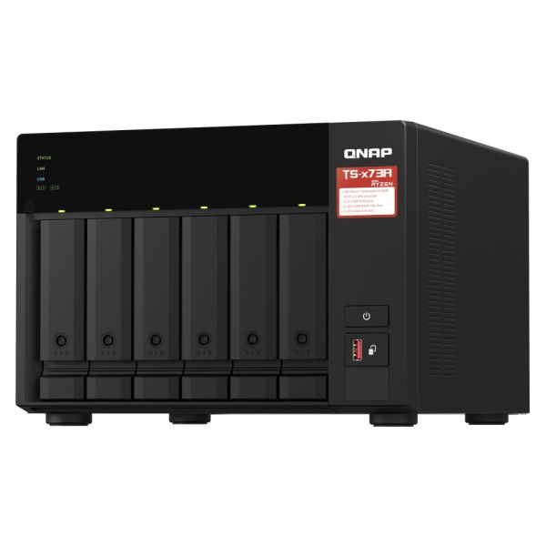 QNAP TS-673A-SW5T data-opslag-server NAS Tower Ryzen Embedded V1500B 8 GB DDR4 0 TB QNAP QTS Zwart (TS-673A-SW5T)