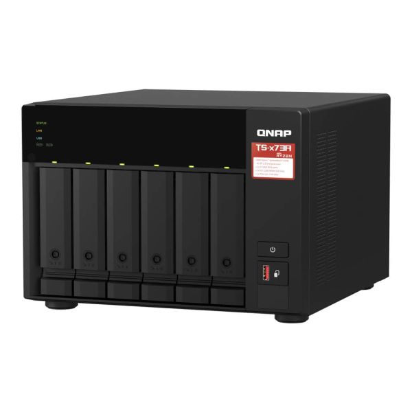 QNAP TS-673A-SW5T data-opslag-server NAS Tower Ryzen Embedded V1500B 8 GB DDR4 0 TB QNAP QTS Zwart (TS-673A-SW5T)
